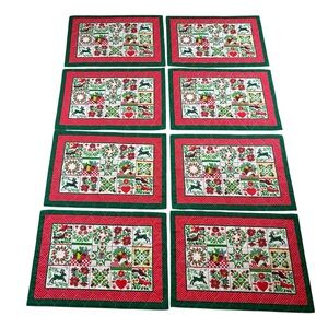 Vintage Reversible Christmas Placemats Quilted Fabric - Set of 8
